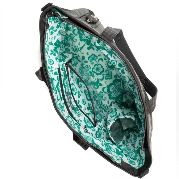 Lug Paddle Carry-All Tote in Black with Floral Paisley Kelly Green Lining - Picture 5 of 5